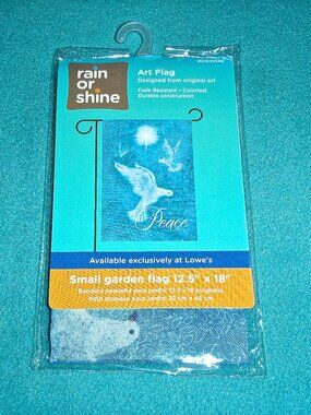 RAIN OR SHINE ART FLAG 12.5" x 18" PEACE WHITE DOVES WITH STAR ABOVE ON BLUE~NEW